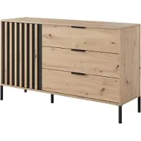 Vente-unique Ladekast met 1 deur en 3 lades - Kleur: naturel en zwart - ARIADA