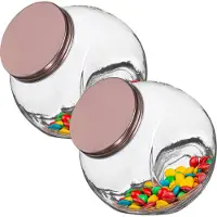 Urban Living Snoeppot/voorraadpot - 2x - 1,6L - glas - met koperen deksel