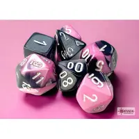 Chessex Gemini Mini-Polyhedral Black-Pink/white Dobbelsteen Set (7 stuks)