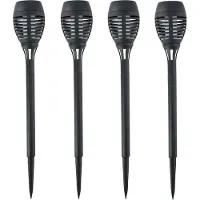 Grundig 4x solar tuinlamp fakkel - vlam effect - zwart - 48 cm - op steker - tuinverlichting - zonne-energie