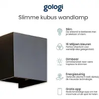 Gologi Slimme Wandlamp - Binnen en Buiten - Up Down Verlichting - Dimbaar - Industrieel - Smart Lamp - Buitenlamp - Waterdicht - Energiezuinig en Roestvrij - RGB - Met App - Zwart
