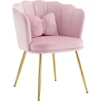 Merax Moderne Velvet Fauteuil met Bloemblad Rugleuning - Gestoffeerde Stoel met Vlinderkussen - Roze met Goud