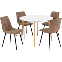 Ebuy24 Vojens eethoek eetkamertafel Ø105cm Wit en 4 Middelfart stoel bruin.