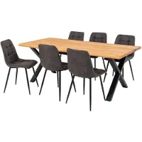 Ebuy24 Toulon eethoek eetkamertafel 95x200cm naturel en 6 Middelfart stoel grijs.