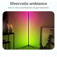 Gologi Slimme Vloerlamp LED - Hoeklamp - Industrieel - Staand - Woonkamer - Dimbaar - RGBW - Met App - Zwart