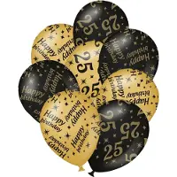 Paper Dreams Verjaardag ballonnen - 25 jaar en happy birthday 24x stuks zwart/goud