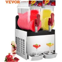 Vevor Slush Puppy Machine - Slush Puppy - - 2 Tanks - Dubbele Tank - 2x15L - Zilver - 30 Liter - Ijsmachine - Ice - Bevroren Drank Dispenser