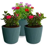 Prosperplast Plantenpot/bloempot Buckingham - 3x - kunststof - zeeblauw - D14 x H13 cm - Plantenpotten