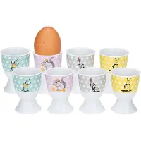 Cosy & Trendy Eierdopjes - dieren - 8-delig - porselein - wit - D5 x H6.7 cm - Eierdopjes