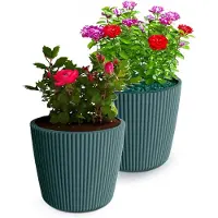 Prosperplast Plantenpot/bloempot Buckingham - 2x - kunststof - zeeblauw - 23 x 21 cm - Plantenpotten