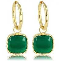 My Bendel - Oorbel Goudkleurig Green Agate 38mm - Goudkleurige Oorring met Green Agate 38mm - Unieke Elegantie - met Luxe Cadeauverpakking | Sieraden Voor Dames