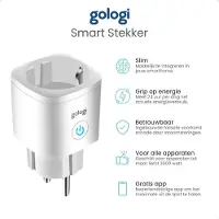 Gologi Slimme stekker - Smart plug - Tijdschakelaar & Energiemeter - WIFI - Google Home & Amazon Alexa - Wit