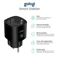 Gologi Slimme stekker - Smart plug - Tijdschakelaar & Energiemeter - WIFI - Google Home & Amazon Alexa - Zwart