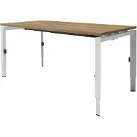 Schaffenburg Linesto N3 bureau, hoogte instelbaar (65-85cm) met 140x80cm lindberg eiken zwevend 25mm blad en zwart (RAL9005) vierpoot N-frame (poot driehoekig 50x50x75 mm.), (met geïntegreerde kabelgoot)