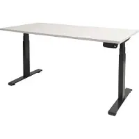 Schaffenburg Dextro zit/sta hoogte verstelbare werkplek d.m.v. slinger, bladmaat 180 x 90 cm., frame kleur zwart RAL 9005 blad 25 mm. melamine Halifax Eik Natuur