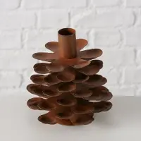 Boltze Kandelaar - Metaal - Bruin - 13x12cm - Dennenappel - veilig - duurzaam