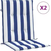 vidaXL Stoelkussens 2 st lage rug gestreept stof wit en blauw
