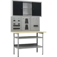The Living Store Gereedschapsschuur - Werkbank - Werkbank met drie wandpanelen en een kast - Professionele Werktafel - Hobbytisch - Garageinrichting