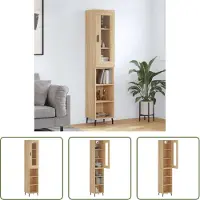 The Living Store Opbergkast - 34.5 x 34 x 180 cm - sonoma eiken - bewerkt hout - ijzer en glas