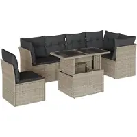 vidaXL 7-delige Loungeset met kussens poly rattan lichtgrijs
