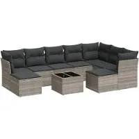 vidaXL 10-delige Loungeset met kussens poly rattan lichtgrijs