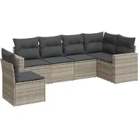 vidaXL 6-delige Loungeset met kussens poly rattan lichtgrijs