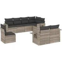 vidaXL 8-delige Loungeset met kussens poly rattan lichtgrijs