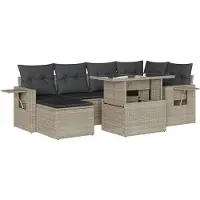 vidaXL 7-delige Loungeset met kussens poly rattan lichtgrijs