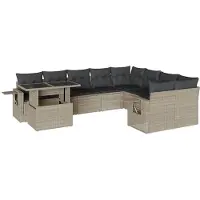 vidaXL 10-delige Loungeset met kussens poly rattan lichtgrijs