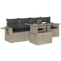 vidaXL 5-delige Loungeset met kussens poly rattan lichtgrijs