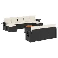vidaXL 11-delige tuinmeubelset met kussens, zwart, polyrotan