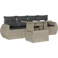 vidaXL 5-delige Loungeset met kussens poly rattan lichtgrijs