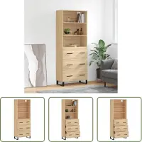 The Living Store Hoge Kast - Sonoma Eiken - 69.5 x 34 x 180 cm - Duurzaam Hout en Metaal