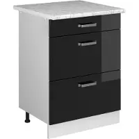 Vicco R-Line Keukenonderkast – 60 cm met laden, met marmeren werkblad Zwart hoogglans