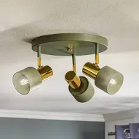 Argon Plafondspot Destin, 3-lamps groen/messing dimbaar, groen, Woon-/ Eetkamer, metaal, Modern, buitenspot