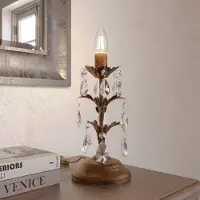 ONLI Tafellamp kristal Teresa, brons / oud-messing, Woon-/ Eetkamer, metaal, Antiek, Tafellamp