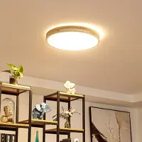 LINDBY Slimme plafondlamp Innes, dimbaar, hout licht, Woon-/ Eetkamer, Hout, Modern, Slimme plafondlamp