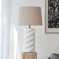 PR Home Tafellamp Spin, wit / opaal, Woon-/ Eetkamer, Textiel / Stof / Zijde, Tafellamp