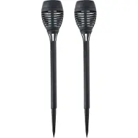 Grundig Solar tuinlamp fakkels/toortsen - 2x - met vlam effect - zwart - 48 cm - op steker - Tuinverlichting - Tuinlampen - op zonne-energie