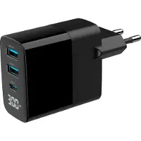 Gembird 3-poorts 30 W GaN USB snellader, LCD, zwart
