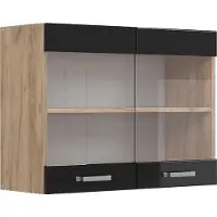 Vicco R-Line Glazen keukenkast – 80 cm Zwart hoogglans