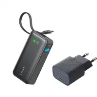 Anker -Nano powerbank-10.000 mAh powerbank met ingebouwde USB-C-kabel 30W + nano USB-C oplader 30W - Voordeelbundel