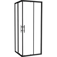 Linie Cadiz douchehoek met hoekinstap met dubbel schuifdeur 80 x 80 cm helder glas mat zwart profiel