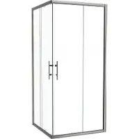 Linie Cadiz douchehoek met hoekinstap met dubbel schuifdeur 90 x 90 cm helder glas Brushed Chrome profiel
