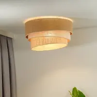 Euluna Plafondlamp Trio Jute, dimbaar, bruin / roest, Woon-/ Eetkamer, Textiel / Stof / Zijde, plafondlamp