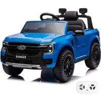 Vrooomy Ford Ranger 12V Elektrische Kinderauto 1 tot 6 jaar – Officieel Gelicentieerd Accuvoertuig met Lithium Batterij & Afstandsbediening – Luxe Pick-up met Lederen Zitje, Bluetooth & Schokdempers – Blauw