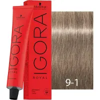 Schwarzkopf Permanente kleur - - Igora Royal 9-1 - Zeer lichte asblonde - 60ml - Crème