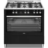 Everglades EVCK9050 Pro - Gasfornuis - Zwart Glas & RVS - 90 CM - 96 Liter - 10 Ovenstanden - Digitale Timer - Turbo Hete Lucht - Gietijzeren Pannendragers - Wok Brander Links - 5 Jaar Garantie