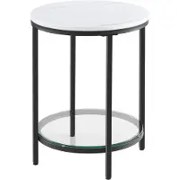 Hoppa! Bijzettafel – 2-lagen houtspaanplaat & gehard glas – modern wit marmereffect – zwart frame