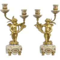 Baakman Kandelaar - Bronzen engel met tak - Set van 2 - 38,6 cm hoog